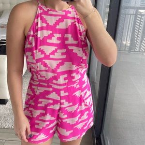 Aqua Pink Geometric Romper